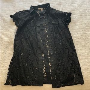 Collared black lace cover up or dress